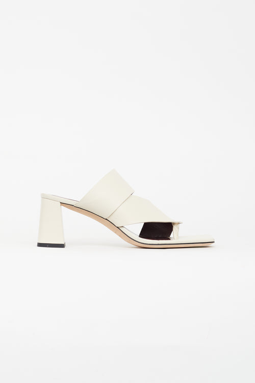 Staud Cream Leather Fly Block Heeled Sandal