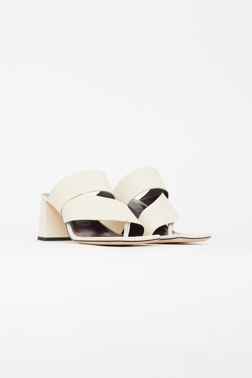 Staud Cream Leather Fly Block Heeled Sandal