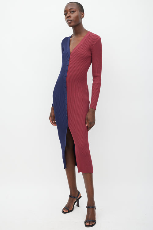 Staud Navy 
Burgundy Ribbed Panelled Dress