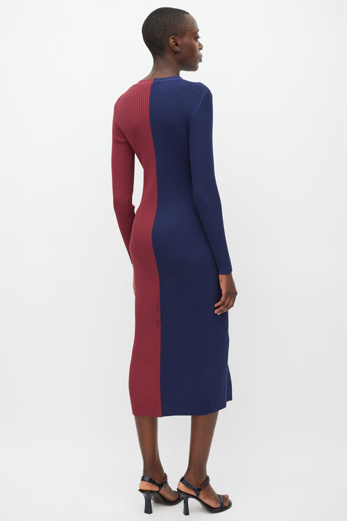 Staud Navy 
Burgundy Ribbed Panelled Dress