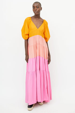 Staud Orange 
Multicolour Tiered Dress