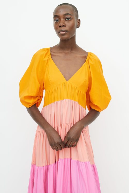 Staud Orange 
Multicolour Tiered Dress