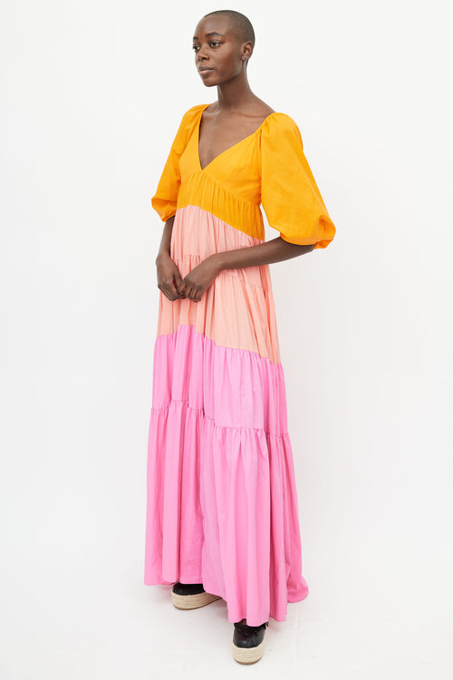 Staud Orange 
Multicolour Tiered Dress