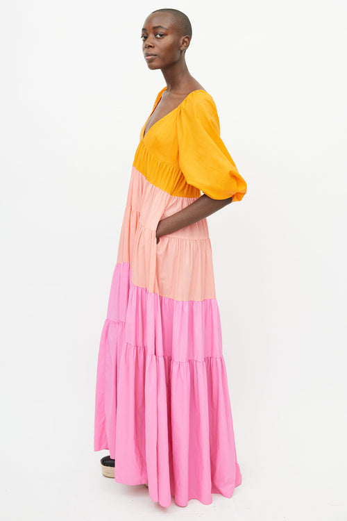 Staud Orange 
Multicolour Tiered Dress