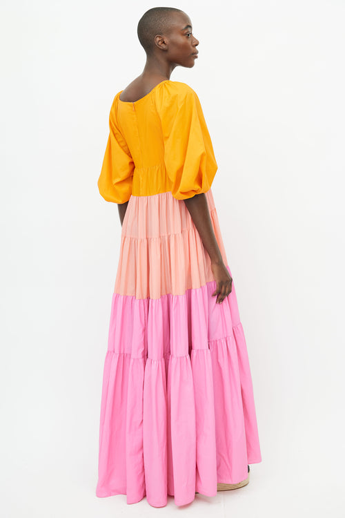 Staud Orange 
Multicolour Tiered Dress