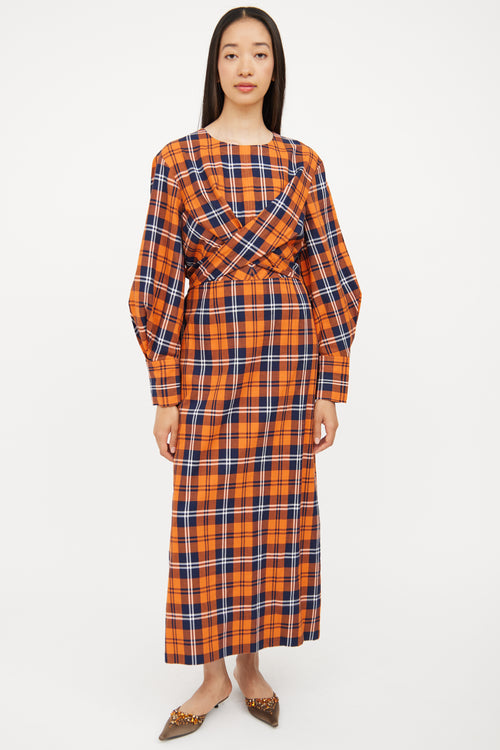 Staud Orange 
Navy Plaid Crosshill Dress