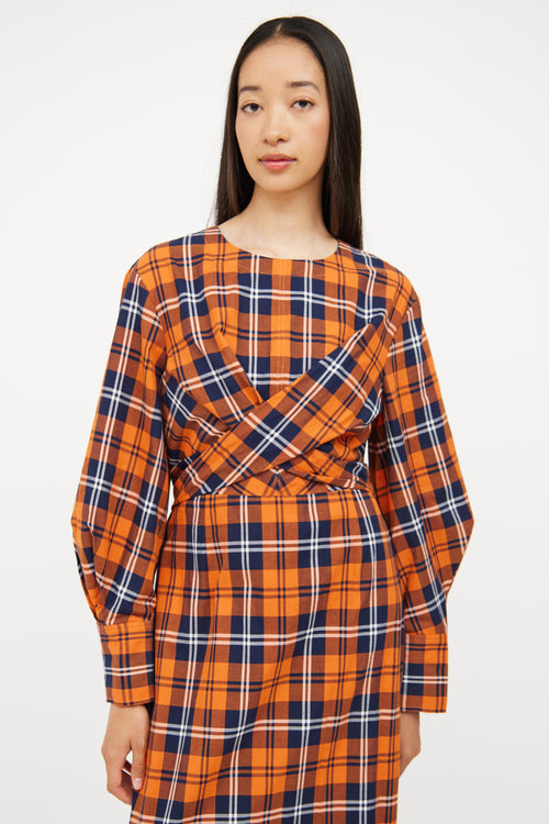 Staud Orange 
Navy Plaid Crosshill Dress