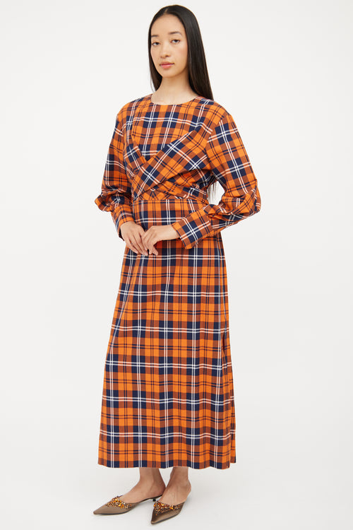 Staud Orange 
Navy Plaid Crosshill Dress