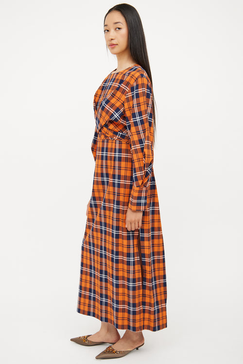 Staud Orange 
Navy Plaid Crosshill Dress