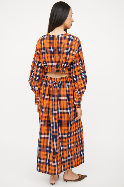 Staud Orange 
Navy Plaid Crosshill Dress