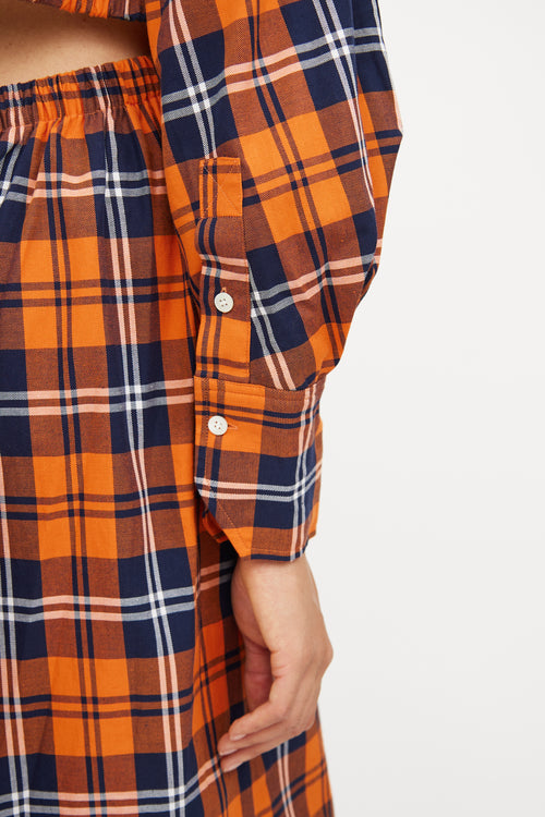 Staud Orange 
Navy Plaid Crosshill Dress