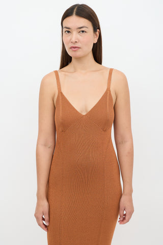 Staud Orange Ribbed Quartz Midi Dress