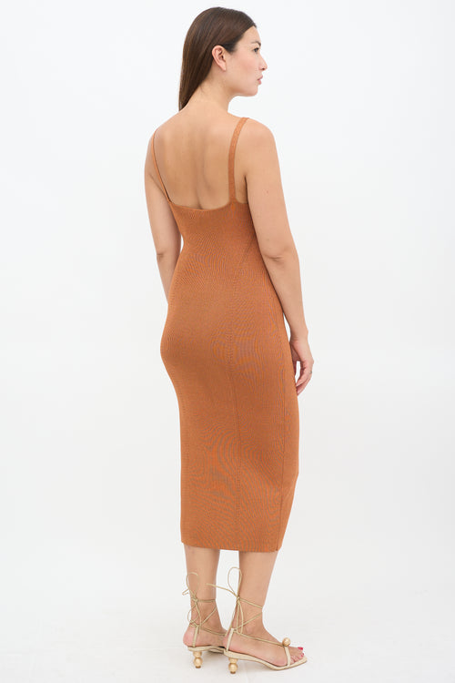 Staud Orange Ribbed Quartz Midi Dress