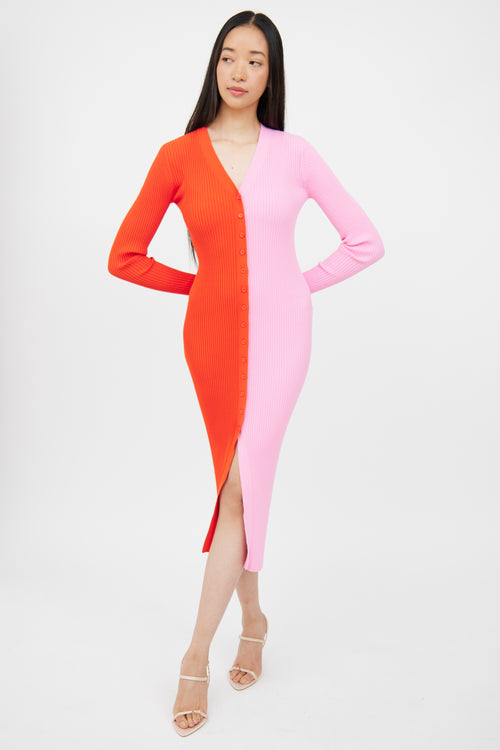 Staud Red 
Pink Ribbed Dress