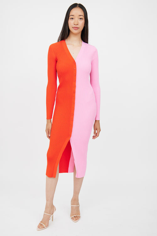 Staud Red 
Pink Ribbed Dress