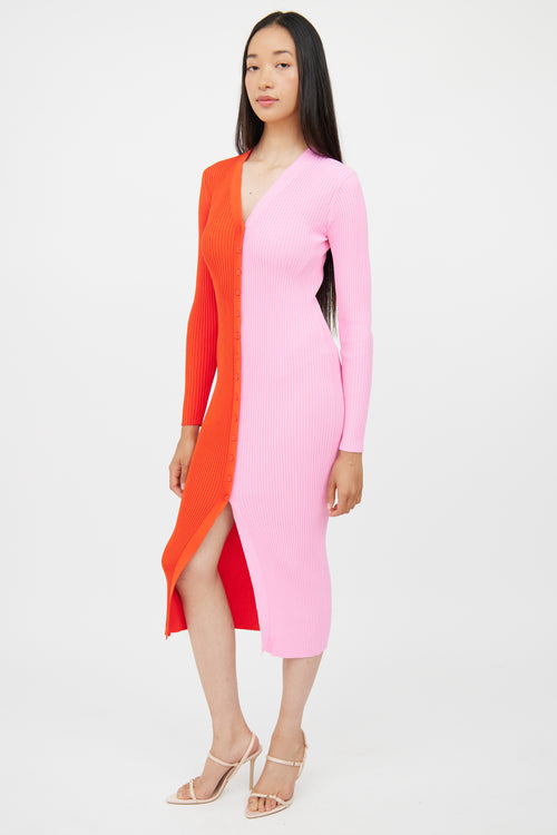 Staud Red 
Pink Ribbed Dress