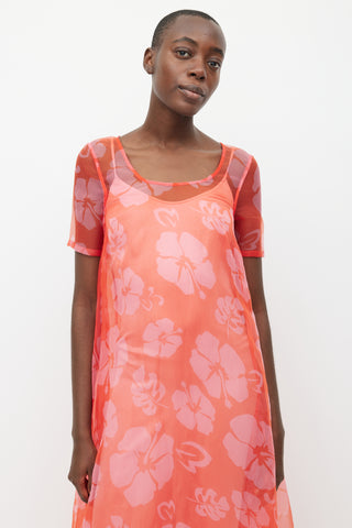 Staud Red Maui Floral Sheer Dress