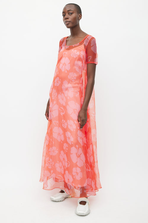 Staud Red Maui Floral Sheer Dress