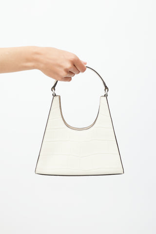 Staud White Embossed Leather Rey Mini Bag