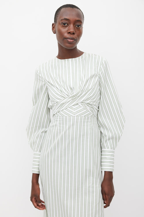 Staud White 
Green Striped Back Cutout Dress