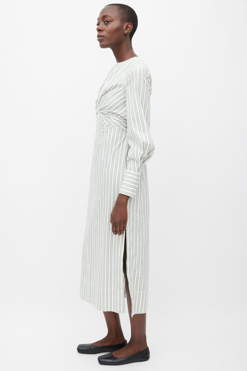 Staud White 
Green Striped Back Cutout Dress