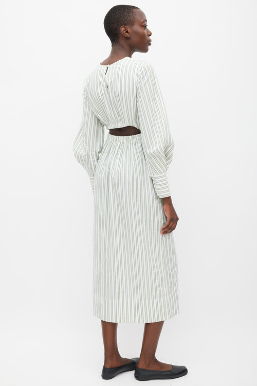 Staud White 
Green Striped Back Cutout Dress