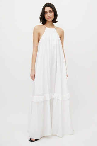 Staud White Ina Tiered Halter Maxi Dress