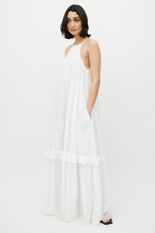 Staud White Ina Tiered Halter Maxi Dress