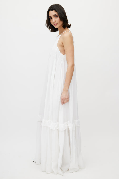 Staud White Ina Tiered Halter Maxi Dress