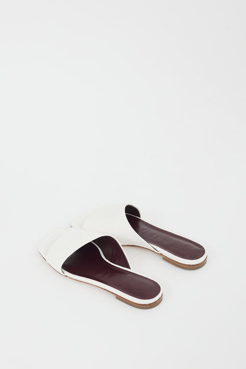 Staud White Leather Embossed Nevil Sandal