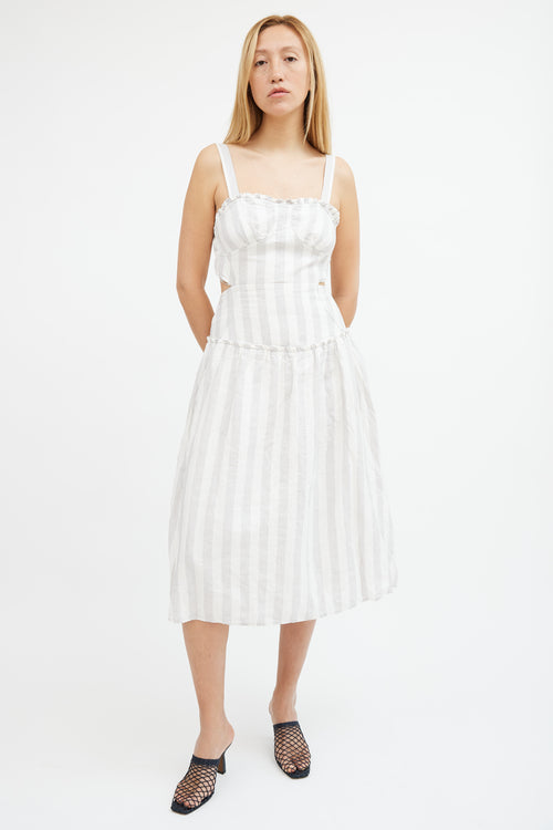 Steele Grey 
White Striped Linen Tie Back Dress