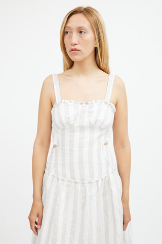 Steele Grey 
White Striped Linen Tie Back Dress