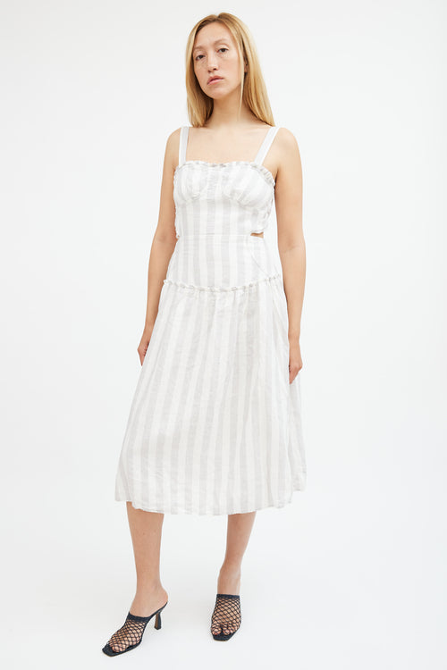 Steele Grey 
White Striped Linen Tie Back Dress