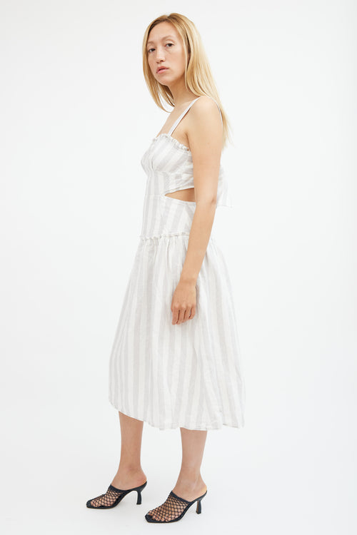 Steele Grey 
White Striped Linen Tie Back Dress