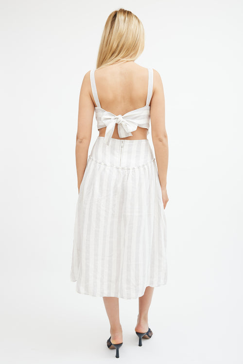 Steele Grey 
White Striped Linen Tie Back Dress