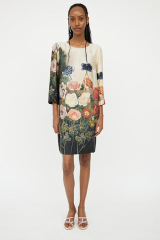 Stella McCartney Beige Silk 
Floral Shift Dress