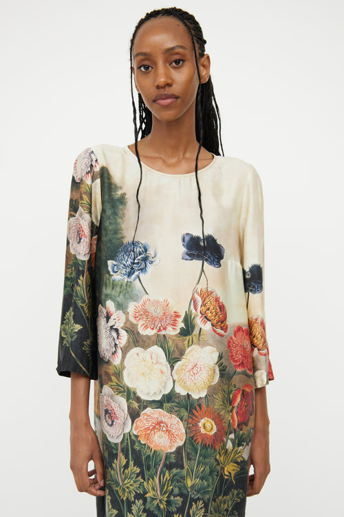 Stella McCartney Beige Silk 
Floral Shift Dress