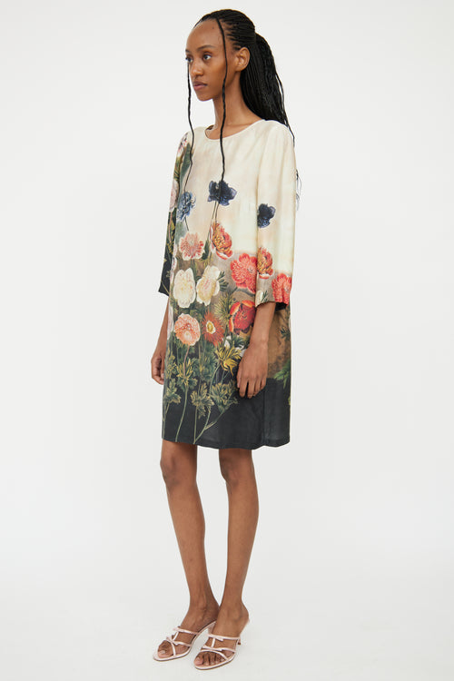 Stella McCartney Beige Silk 
Floral Shift Dress