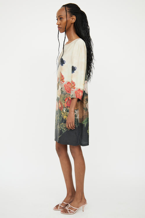 Stella McCartney Beige Silk 
Floral Shift Dress