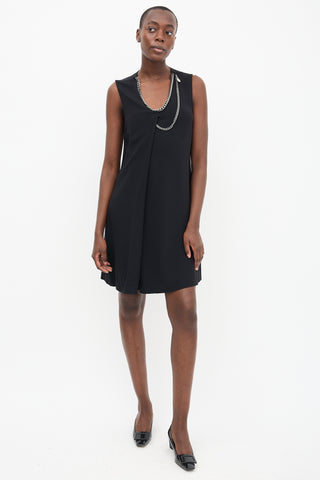 Stella McCartney Black Chain Scoop Neck Midi  Dress