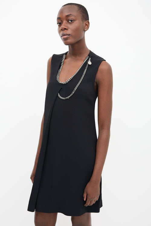 Stella McCartney Black Chain Scoop Neck Midi  Dress