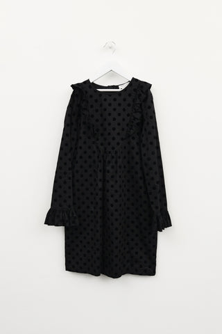 Stella McCartney Kids Black Polka Dot Long Sleeve Dress