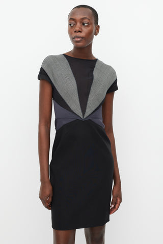 Stella McCartney Black 
Grey Houndstooth Panel Dress