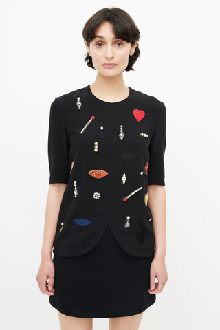 Stella McCartney Black 
Multicolour Embroidered Top