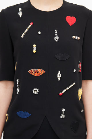 Stella McCartney Black 
Multicolour Embroidered Top