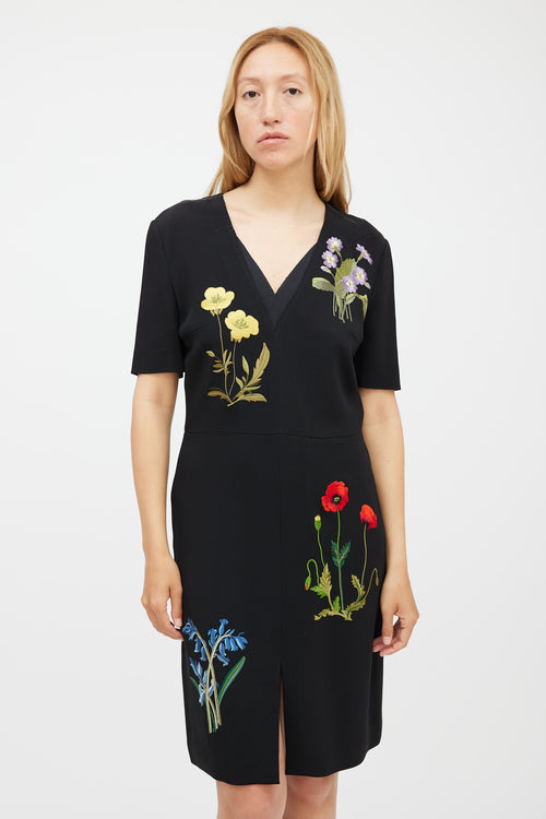 Stella McCartney Black 
Multicolour Floral Embroidered Dress