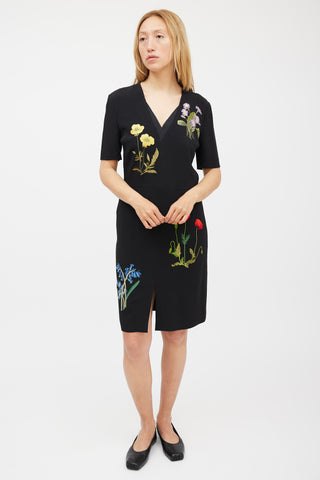 Stella McCartney Black 
Multicolour Floral Embroidered Dress