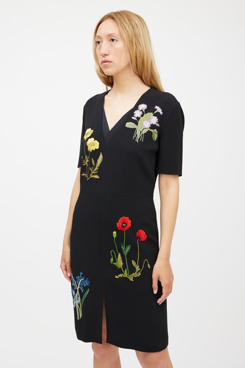 Stella McCartney Black 
Multicolour Floral Embroidered Dress