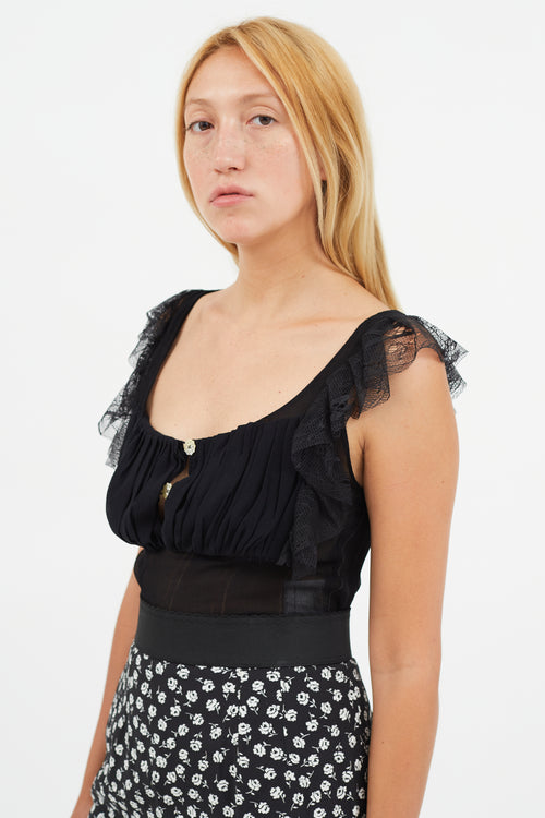 Stella McCartney Black Silk Ruffled Top