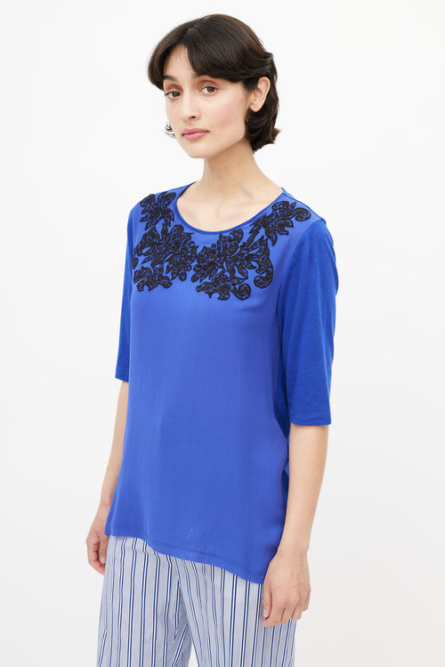 Stella McCartney Blue 
Black Embroidered T-Shirt